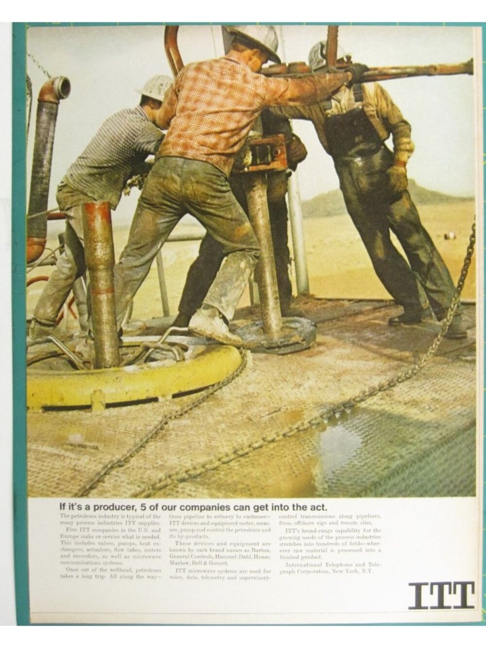 Print Ad ITT Petroleum Industry Equipment Drilling Rig Workers Vintage 1960s